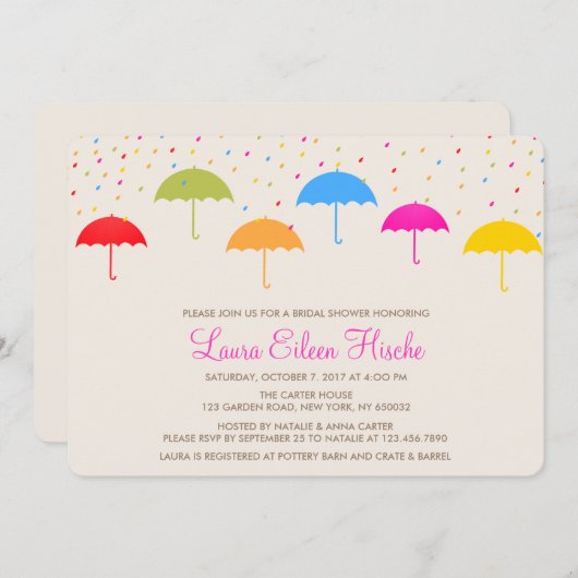 Farbenfrohe Umbrellas Brautdusche Einladung (Vorne/Hinten)