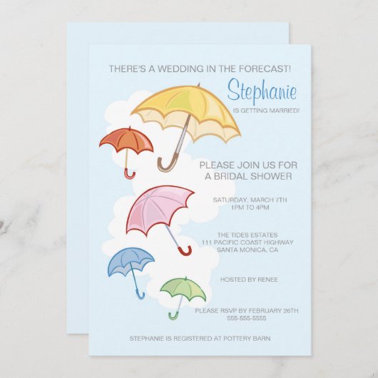 Farbenfrohe Umbrellas Brautdusche Einladung (Vorne/Hinten)