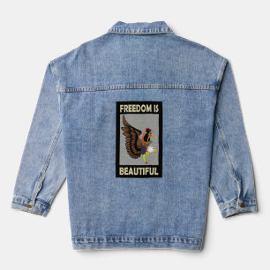 Farbenfrohe und erfrischende Vögel, die mit Zitat Jeansjacke