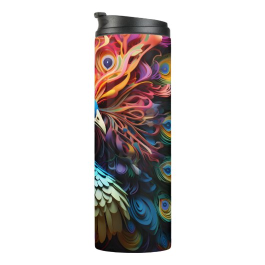 Farbenfrohe und exotische 3D-Pfaue Thermosbecher (Nach rechts gedreht)