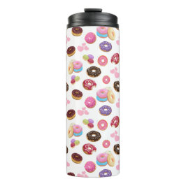 Farbenfrohe und geschmackvolle Donuts und Herz Thermosbecher