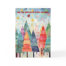 Farbenfrohe und helle Bäume Weihnachtskarte