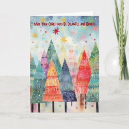 Farbenfrohe und helle Bäume Weihnachtskarte Karte