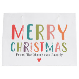 Farbenfrohe und helle frohe Weihnachtsherz Große Geschenktüte