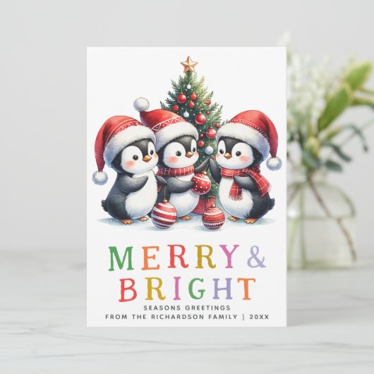 Farbenfrohe und helle Fun Pinguine Weihnachten (Stehend Vorderseite)