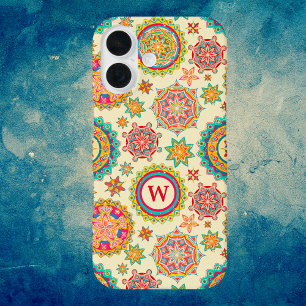 Farbenfrohe und helle Mandala-Formen mit Initial iPhone 16 Hülle