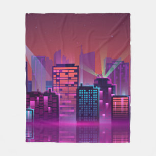 Farbenfrohe und helle Nachtstadt. Abbildung Fleecedecke