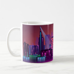Farbenfrohe und helle Nachtstadt. Abbildung Kaffeetasse