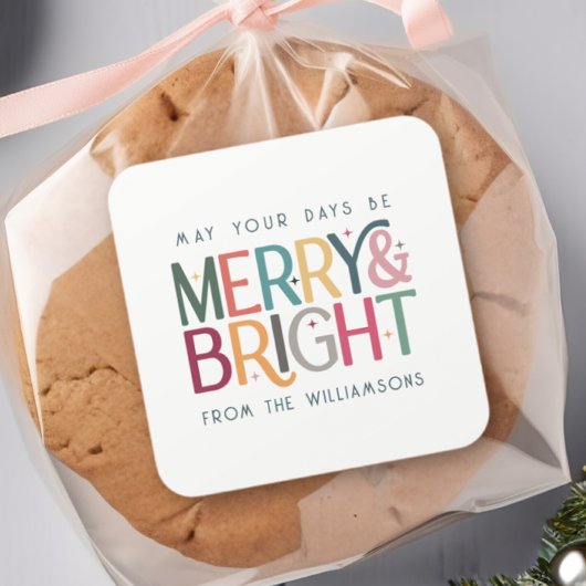 Farbenfrohe und helle Niedliche Retro-Stars Urlaub Quadratischer Aufkleber