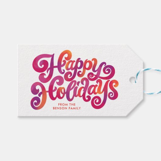 Farbenfrohe und kurvenreiche Ferien Handschrift Geschenkanhänger (Vorderseite (Horizontal))