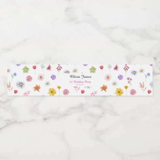 Farbenfrohe und lebendige Wildblumen Wasserflasche Wasserflaschenetikett (Einzelnes Label)