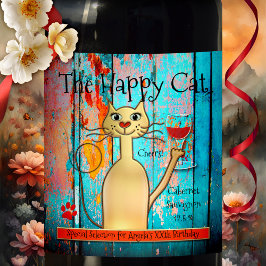 Farbenfrohe und lustige Happy Cat Custom Wine Labe Weinetikett
