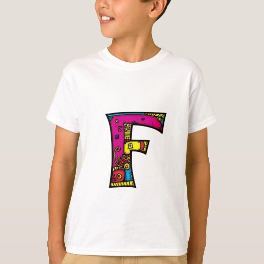 Farbenfrohe und lustige Monogram F Tribal and Dood T-Shirt (Vorderseite)