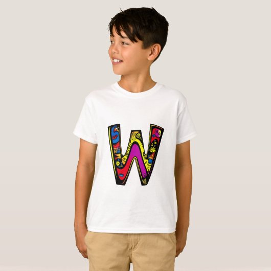 Farbenfrohe und lustige Monogram W Tribal and Dood T-Shirt (Vorne ganz)