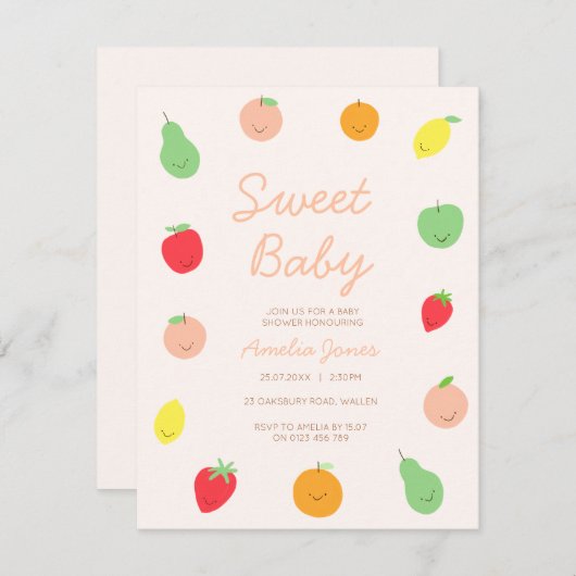 Farbenfrohe und Niedliche Fruchtsaftdusche Einladu Einladung (Vorne/Hinten)