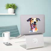 Farbenfrohe und Niedliche Grauhound Artwork Aufkleber (Laptop auf Schreibtisch)