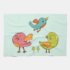 Farbenfrohe und Niedliche Whimsisches Vogeltrio Geschirrtuch