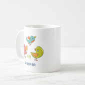 Farbenfrohe und Niedliche Whimsisches Vogeltrio Kaffeetasse (Vorderseite Links)