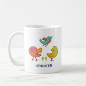 Farbenfrohe und Niedliche Whimsisches Vogeltrio Kaffeetasse (Links)
