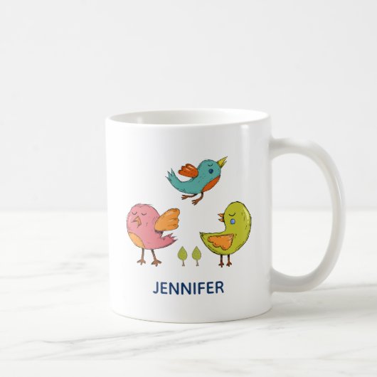 Farbenfrohe und Niedliche Whimsisches Vogeltrio Kaffeetasse (Rechts)