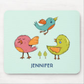 Farbenfrohe und Niedliche Whimsisches Vogeltrio Mousepad (Vorne)