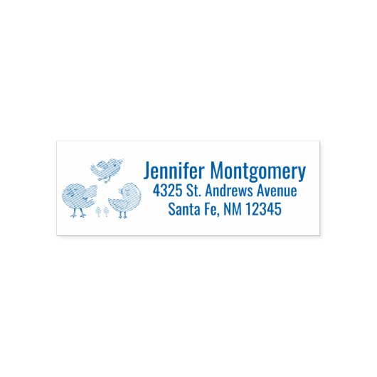 Farbenfrohe und Niedliche Whimsisches Vogeltrio Permastempel (Design)