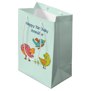 Farbenfrohe und Niedliche Whimsistische Vögel Trio Mittlere Geschenktüte
