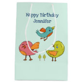 Farbenfrohe und Niedliche Whimsistische Vögel Trio Mittlere Geschenktüte (Rückseite)