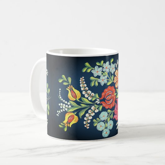 farbenfrohe ungarische Blume Kaffeetasse (Vorderseite Links)
