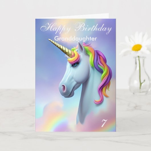 Farbenfrohe Unicorn Happy Birthday Enkeltochter Karte (Kleine Pflanze)