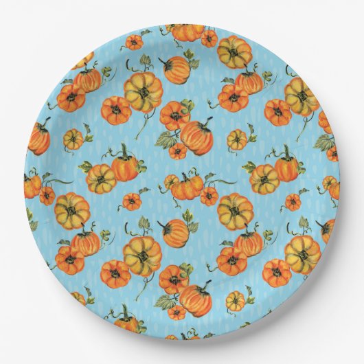 Farbenfrohe Unterdruckpumpen Orange/Blau Pappteller (Vorderseite)