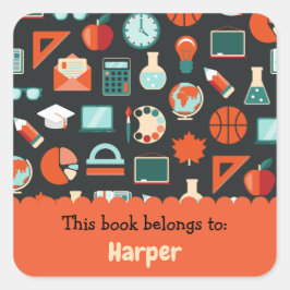 Farbenfrohe Unterrichtsmaterialien Personalisiert Quadratischer Aufkleber