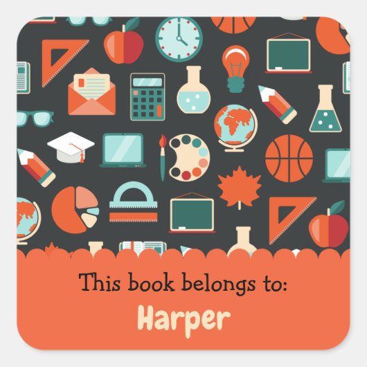 Farbenfrohe Unterrichtsmaterialien Personalisiert Quadratischer Aufkleber (Vorderseite)