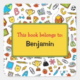 Farbenfrohe Unterrichtsmaterialien Personalisiert Quadratischer Aufkleber