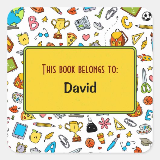 Farbenfrohe Unterrichtsmaterialien Personalisiert Quadratischer Aufkleber (Vorderseite)