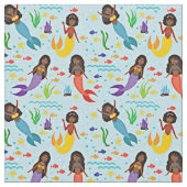 Farbenfrohe Unterseemädchen & Blauer Fisch Stoff (Nahaufnahme)