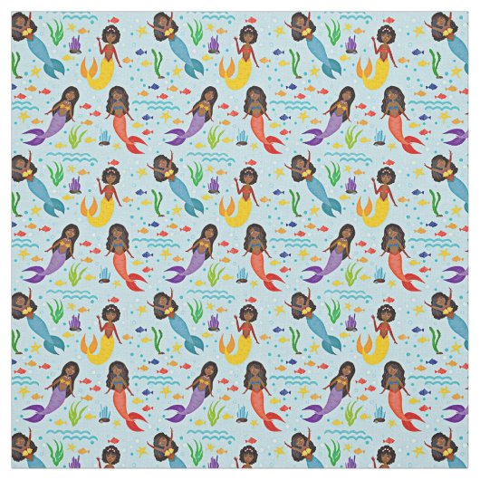 Farbenfrohe Unterseemädchen & Blauer Fisch Stoff (Muster)