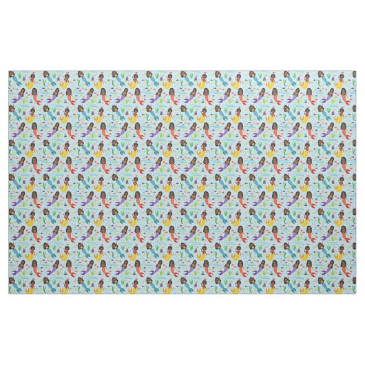 Farbenfrohe Unterseemädchen & Blauer Fisch Stoff (Fat Quarter (45,7 x 55,9 cm))
