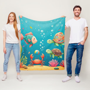 Farbenfrohe Unterwasserfische Krabbenschildkröte Fleecedecke