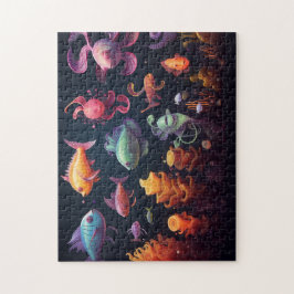 Farbenfrohe Unterwasserkreaturen auf schwarz Puzzle