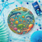 Farbenfrohe Unterwasserszene mit marinem Leben Pappteller (Party)