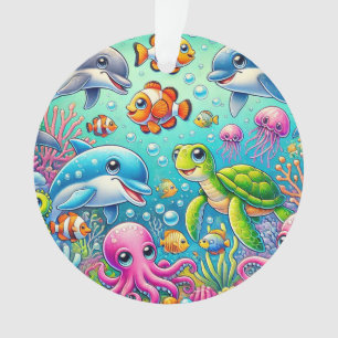 Farbenfrohe Unterwasserszene mit spielerischem Mee Ornament