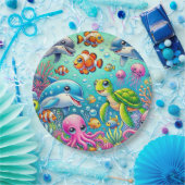 Farbenfrohe Unterwasserszene mit spielerischem Mee Pappteller (Party)