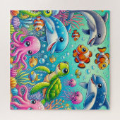 Farbenfrohe Unterwasserszene mit spielerischem Mee Puzzle (Horizontal)