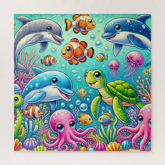 Farbenfrohe Unterwasserszene mit spielerischem Mee Puzzle (Vertikal)