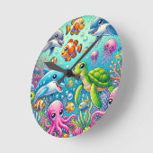 Farbenfrohe Unterwasserszene mit spielerischem Mee Runde Wanduhr (Winkel)