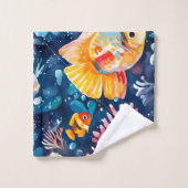 Farbenfrohe Unterwasserwelt Badhandtuch Set (Waschlappen)