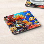 Farbenfrohe Unterwasserwelt Getränkeuntersetzer (Linke Seite)