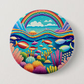 Farbenfrohe Unterwasserwelt unter dem Regenbogen Button (Vorderseite)