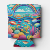 Farbenfrohe Unterwasserwelt unter dem Regenbogen Dosenkühler (Rückseite)